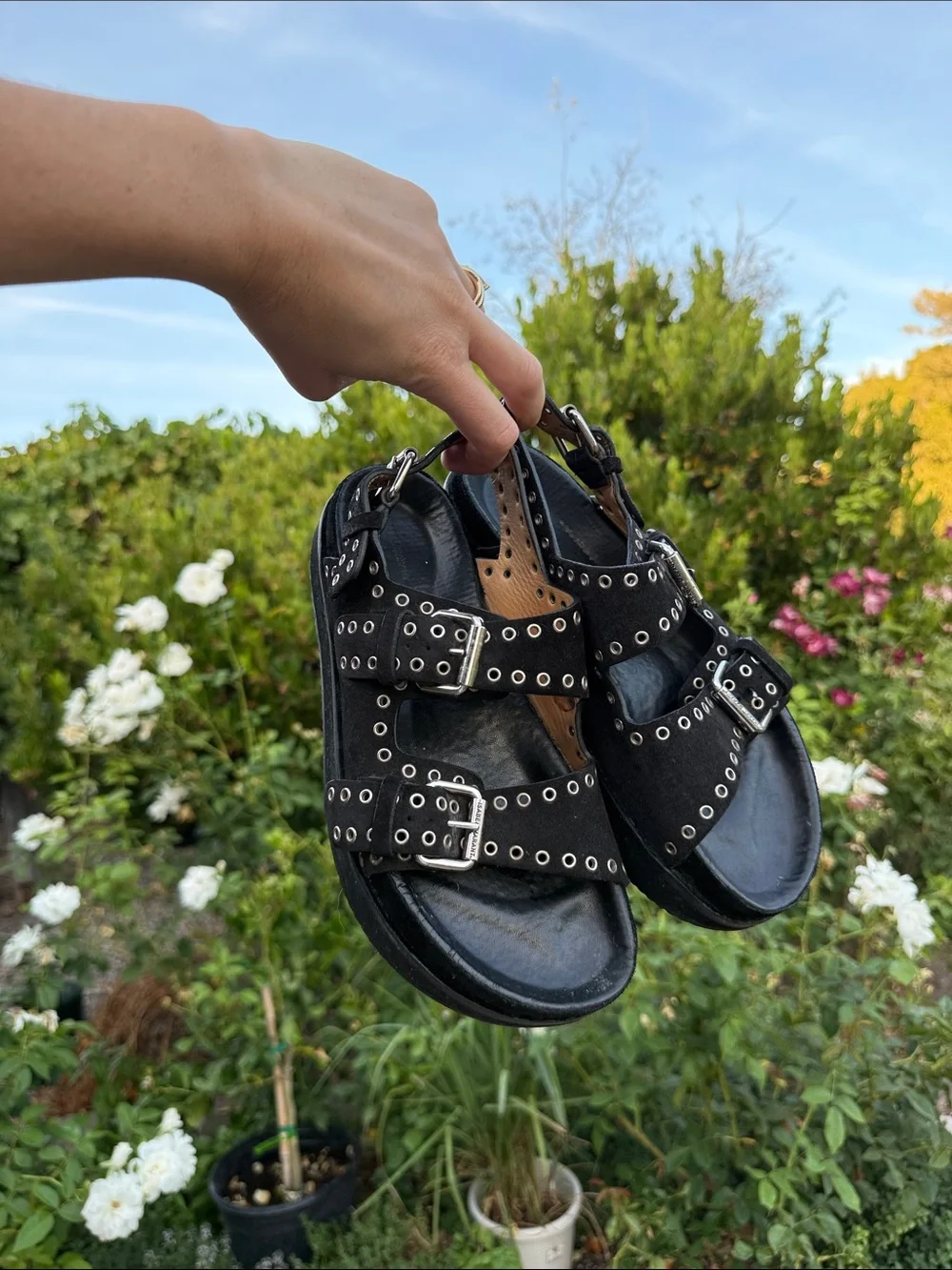 Isabel Marant Black Studded Platform Sandals - Women's Buckle Strap